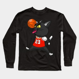 Basketball Cat black Long Sleeve T-Shirt